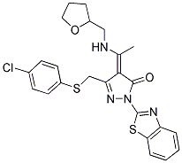 (E)-1-(BENZO[D]THIAZOL-2-YL)-3-((4-CHLOROPHENYLTHIO)METHYL)-4-(1-((TETRAHYDROFURAN-2-YL)METHYLAMINO)ETHYLIDENE)-1H-PYRAZOL-5(4H)-ONE Struktur