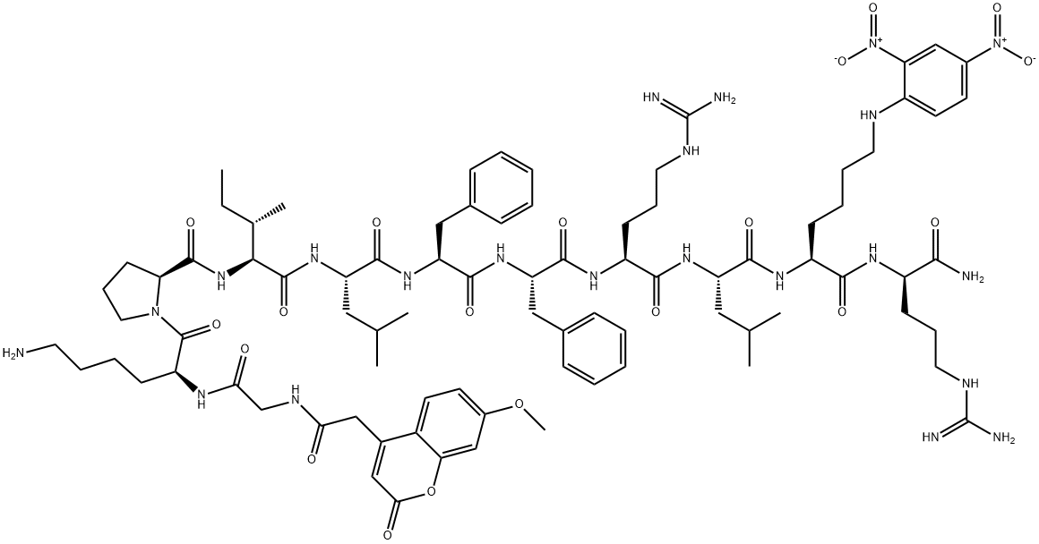 MCA-GLY-LYS-PRO-ILE-LEU-PHE-PHE-ARG-LEU-LYS(DNP)-D-ARG-NH2 Struktur