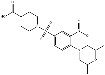 1-([4-(2,6-DIMETHYLMORPHOLINO)-3-NITROPHENYL]SULFONYL)-4-PIPERIDINECARBOXYLIC ACID Struktur