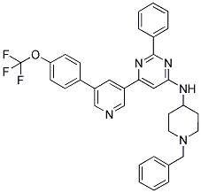 (1-BENZYL-PIPERIDIN-4-YL)-(2-PHENYL-6-[5-(4-TRIFLUOROMETHOXY-PHENYL)-PYRIDIN-3-YL]-PYRIMIDIN-4-YL)-AMINE Struktur