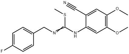 1-CYANO-2-([(E)-[(4-FLUOROBENZYL)AMINO](METHYLSULFANYL)METHYLIDENE]AMINO)-4,5-DIMETHOXYBENZENE Struktur