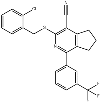 3-[(2-CHLOROBENZYL)SULFANYL]-1-[3-(TRIFLUOROMETHYL)PHENYL]-6,7-DIHYDRO-5H-CYCLOPENTA[C]PYRIDINE-4-CARBONITRILE Struktur