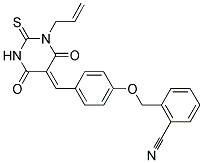 2-({4-[(Z)-(1-ALLYL-4,6-DIOXO-2-THIOXOTETRAHYDROPYRIMIDIN-5(2H)-YLIDENE)METHYL]PHENOXY}METHYL)BENZONITRILE Struktur