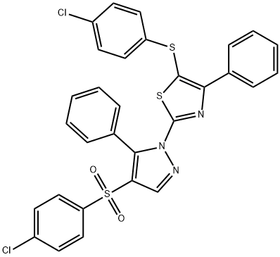 4-CHLOROPHENYL 1-(5-[(4-CHLOROPHENYL)SULFANYL]-4-PHENYL-1,3-THIAZOL-2-YL)-5-PHENYL-1H-PYRAZOL-4-YL SULFONE Struktur