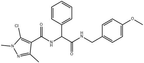 5-CHLORO-N-(2-[(4-METHOXYBENZYL)AMINO]-2-OXO-1-PHENYLETHYL)-1,3-DIMETHYL-1H-PYRAZOLE-4-CARBOXAMIDE Struktur