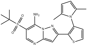 6-(TERT-BUTYLSULFONYL)-2-[3-(2,5-DIMETHYL-1H-PYRROL-1-YL)-2-THIENYL]PYRAZOLO[1,5-A]PYRIMIDIN-7-AMINE Struktur