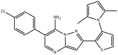 6-(4-CHLOROPHENYL)-2-[3-(2,5-DIMETHYL-1H-PYRROL-1-YL)-2-THIENYL]PYRAZOLO[1,5-A]PYRIMIDIN-7-AMINE Struktur