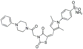 (E)-4-(3-((2,4-DIOXO-3-(2-OXO-2-(4-PHENYLPIPERAZIN-1-YL)ETHYL)THIAZOLIDIN-5-YLIDENE)METHYL)-2,5-DIMETHYL-1H-PYRROL-1-YL)BENZENESULFONAMIDE Struktur