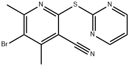 5-BROMO-4,6-DIMETHYL-2-(2-PYRIMIDINYLSULFANYL)NICOTINONITRILE Struktur