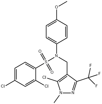 2,4-DICHLORO-N-([5-CHLORO-1-METHYL-3-(TRIFLUOROMETHYL)-1H-PYRAZOL-4-YL]METHYL)-N-(4-METHOXYPHENYL)BENZENESULFONAMIDE Struktur