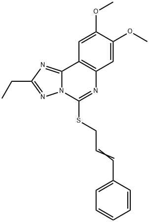 2-ETHYL-8,9-DIMETHOXY-5-([(E)-3-PHENYL-2-PROPENYL]SULFANYL)[1,2,4]TRIAZOLO[1,5-C]QUINAZOLINE Struktur