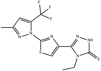 4-ETHYL-5-(2-[3-METHYL-5-(TRIFLUOROMETHYL)-1H-PYRAZOL-1-YL]-1,3-THIAZOL-4-YL)-4H-1,2,4-TRIAZOL-3-YLHYDROSULFIDE Struktur