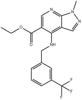 ETHYL 1-METHYL-4-([3-(TRIFLUOROMETHYL)BENZYL]AMINO)-1H-PYRAZOLO[3,4-B]PYRIDINE-5-CARBOXYLATE Struktur