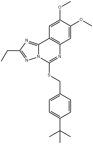 5-([4-(TERT-BUTYL)BENZYL]SULFANYL)-2-ETHYL-8,9-DIMETHOXY[1,2,4]TRIAZOLO[1,5-C]QUINAZOLINE Struktur