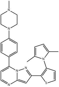 2-[3-(2,5-DIMETHYL-1H-PYRROL-1-YL)-2-THIENYL]-7-[4-(4-METHYLPIPERAZINO)PHENYL]PYRAZOLO[1,5-A]PYRIMIDINE Struktur