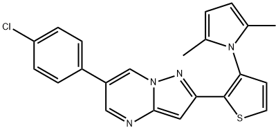 6-(4-CHLOROPHENYL)-2-[3-(2,5-DIMETHYL-1H-PYRROL-1-YL)-2-THIENYL]PYRAZOLO[1,5-A]PYRIMIDINE Struktur