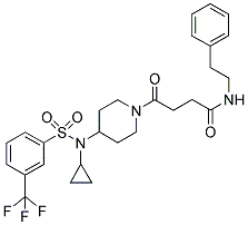 4-[4-(CYCLOPROPYL((3-(TRIFLUOROMETHYL)PHENYL)SULPHONYL)AMINO)PIPERIDIN-1-YL]-4-OXO-N-(2-PHENYLETHYL)BUTANAMIDE Struktur