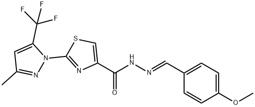 N'-[(E)-(4-METHOXYPHENYL)METHYLIDENE]-2-[3-METHYL-5-(TRIFLUOROMETHYL)-1H-PYRAZOL-1-YL]-1,3-THIAZOLE-4-CARBOHYDRAZIDE Struktur