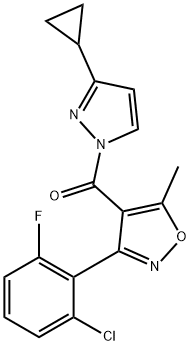 [3-(2-CHLORO-6-FLUOROPHENYL)-5-METHYL-4-ISOXAZOLYL](3-CYCLOPROPYL-1H-PYRAZOL-1-YL)METHANONE Struktur