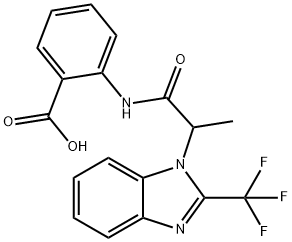 2-((2-[2-(TRIFLUOROMETHYL)-1H-1,3-BENZIMIDAZOL-1-YL]PROPANOYL)AMINO)BENZENECARBOXYLIC ACID Struktur