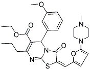 (E)-ETHYL 5-(3-METHOXYPHENYL)-2-((5-(4-METHYLPIPERAZIN-1-YL)FURAN-2-YL)METHYLENE)-3-OXO-7-PROPYL-3,5-DIHYDRO-2H-THIAZOLO[3,2-A]PYRIMIDINE-6-CARBOXYLATE Struktur