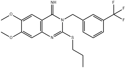 6,7-DIMETHOXY-2-(PROPYLSULFANYL)-3-[3-(TRIFLUOROMETHYL)BENZYL]-4(3H)-QUINAZOLINIMINE Struktur