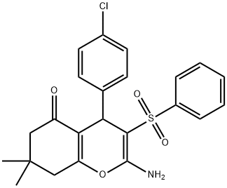 2-AMINO-4-(4-CHLOROPHENYL)-7,7-DIMETHYL-3-(PHENYLSULFONYL)-4,6,7,8-TETRAHYDRO-5H-CHROMEN-5-ONE Struktur