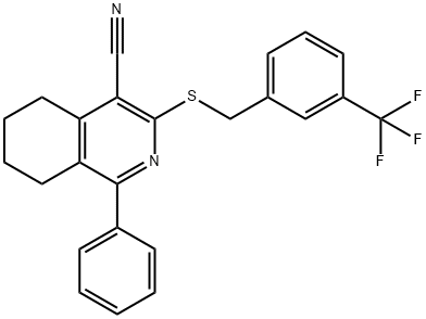 1-PHENYL-3-([3-(TRIFLUOROMETHYL)BENZYL]SULFANYL)-5,6,7,8-TETRAHYDRO-4-ISOQUINOLINECARBONITRILE Struktur