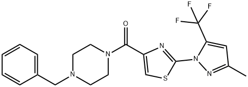 (4-BENZYLPIPERAZINO)(2-[3-METHYL-5-(TRIFLUOROMETHYL)-1H-PYRAZOL-1-YL]-1,3-THIAZOL-4-YL)METHANONE Struktur