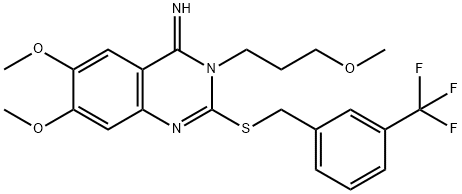 6,7-DIMETHOXY-3-(3-METHOXYPROPYL)-2-([3-(TRIFLUOROMETHYL)BENZYL]SULFANYL)-4(3H)-QUINAZOLINIMINE Struktur