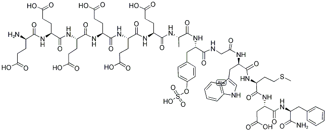 H-D-GLU-GLU-GLU-GLU-GLU-GLU-ALA-TYR(SO3H)-GLY-D-TRP-MET-ASP-PHE-NH2 Struktur