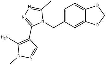 4-[4-(1,3-BENZODIOXOL-5-YLMETHYL)-5-METHYL-4H-1,2,4-TRIAZOL-3-YL]-1-METHYL-1H-PYRAZOL-5-AMINE Struktur