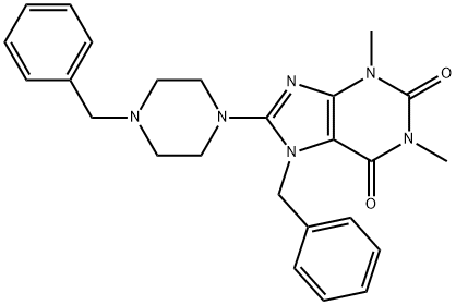 7-BENZYL-8-[4-BENZYLPIPERAZIN-1-YL]-1,3-DIMETHYL-3,7-DIHYDRO-1H-PURINE-2,6-DIONE Struktur