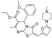 (E)-ETHYL 5-(2-METHOXYPHENYL)-7-METHYL-2-((5-(4-METHYLPIPERAZIN-1-YL)FURAN-2-YL)METHYLENE)-3-OXO-3,5-DIHYDRO-2H-THIAZOLO[3,2-A]PYRIMIDINE-6-CARBOXYLATE Struktur