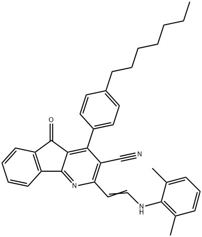 2-[(E)-2-(2,6-DIMETHYLANILINO)ETHENYL]-4-(4-HEPTYLPHENYL)-5-OXO-5H-INDENO[1,2-B]PYRIDINE-3-CARBONITRILE Struktur