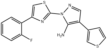 1-[4-(2-FLUOROPHENYL)-1,3-THIAZOL-2-YL]-4-(3-THIENYL)-1H-PYRAZOL-5-AMINE Struktur