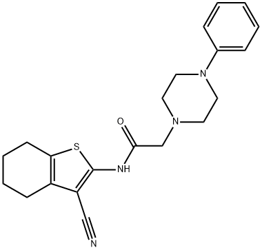 N-(3-CYANO-4,5,6,7-TETRAHYDRO-1-BENZOTHIOPHEN-2-YL)-2-(4-PHENYLPIPERAZINO)ACETAMIDE Struktur