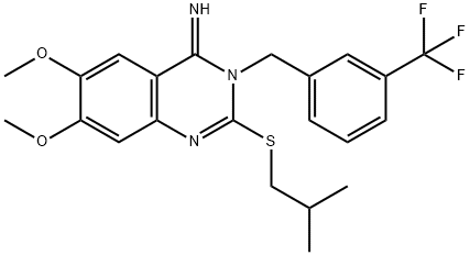 2-(ISOBUTYLSULFANYL)-6,7-DIMETHOXY-3-[3-(TRIFLUOROMETHYL)BENZYL]-4(3H)-QUINAZOLINIMINE Struktur