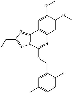 5-[(2,5-DIMETHYLBENZYL)SULFANYL]-2-ETHYL-8,9-DIMETHOXY[1,2,4]TRIAZOLO[1,5-C]QUINAZOLINE Struktur