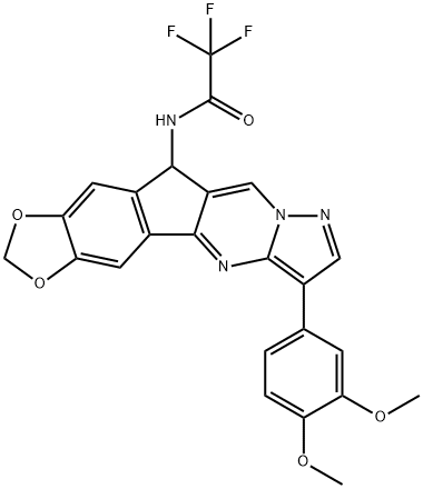 N-[6-(3,4-DIMETHOXYPHENYL)-11H-[1,3]DIOXOLO[4',5':5,6]INDENO[1,2-D]PYRAZOLO[1,5-A]PYRIMIDIN-11-YL]-2,2,2-TRIFLUOROACETAMIDE Struktur