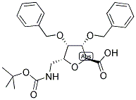 5R-T-BUTYLOXYCARBONYLAMINOMETHYL-3S,4R-DIBENZYLOXY-TETRAHYDROFURANE-2S-CARBOXYLIC ACID Struktur