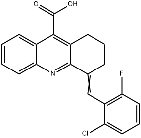 4-(2-CHLORO-6-FLUORO-BENZYLIDENE)-1,2,3,4-TETRAHYDRO-ACRIDINE-9-CARBOXYLIC ACID Struktur