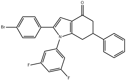 1-(3,5-DIFLUOROPHENYL)-2-(4-BROMOPHENYL)-6-PHENYL-5,6,7-TRIHYDROINDOL-4-ONE Struktur