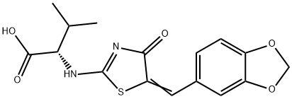 2-((5-[(E)-1,3-BENZODIOXOL-5-YLMETHYLIDENE]-4-OXO-4,5-DIHYDRO-1,3-THIAZOL-2-YL)AMINO)-3-METHYLBUTANOIC ACID Struktur