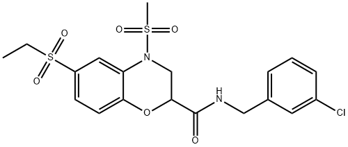 N-(3-CHLOROBENZYL)-6-(ETHYLSULFONYL)-4-(METHYLSULFONYL)-3,4-DIHYDRO-2H-1,4-BENZOXAZINE-2-CARBOXAMIDE Struktur