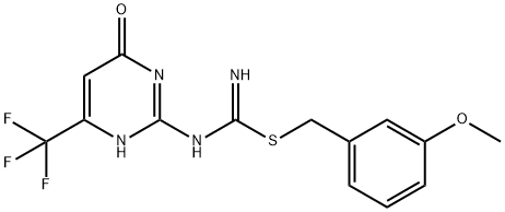 2-((AMINO[(3-METHOXYBENZYL)SULFANYL]METHYLENE)AMINO)-6-OXO-4-(TRIFLUOROMETHYL)-1,6-DIHYDROPYRIMIDINE Struktur