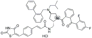 N-[(2S,4R)-4-(BIPHENYL-2-YLMETHYL-ISOBUTYL-AMINO)-1-[2-(2,4-DIFLUOROBENZOYL)-BENZOYL]-PYRROLIDIN-2-YLMETHYL]-3-[4-(2,4-DIOXOTHIAZOLIDIN-5-YLIDENEMETHYL)-PHENYL]ACRYLAMIDE, HCL Struktur