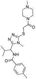 4-METHYL-N-(2-METHYL-1-(4-METHYL-5-(2-(4-METHYLPIPERAZIN-1-YL)-2-OXOETHYLTHIO)-4H-1,2,4-TRIAZOL-3-YL)PROPYL)BENZAMIDE Struktur