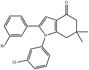 2-(3-BROMOPHENYL)-1-(3-CHLOROPHENYL)-6,6-DIMETHYL-5,6,7-TRIHYDROINDOL-4-ONE Struktur