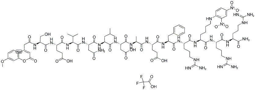 (7-METHOXYCOUMARIN-4-YL)ACETYL-L-SERYL-L-GLUTAMYL-L-VALYL-L-ASPARAGINYL-L-LEUCYL-L-ASPARTYL-L-ALANYL-L-GLUTAMYL-L-PHENYLALANYL-L-ARGINYL-[N-EPSILON-(2,4-DINITROPHENYL)-L-LYSYL]-L-ARGINYL-L-ARGININE AMIDE TRIFLUOROACETATE Struktur